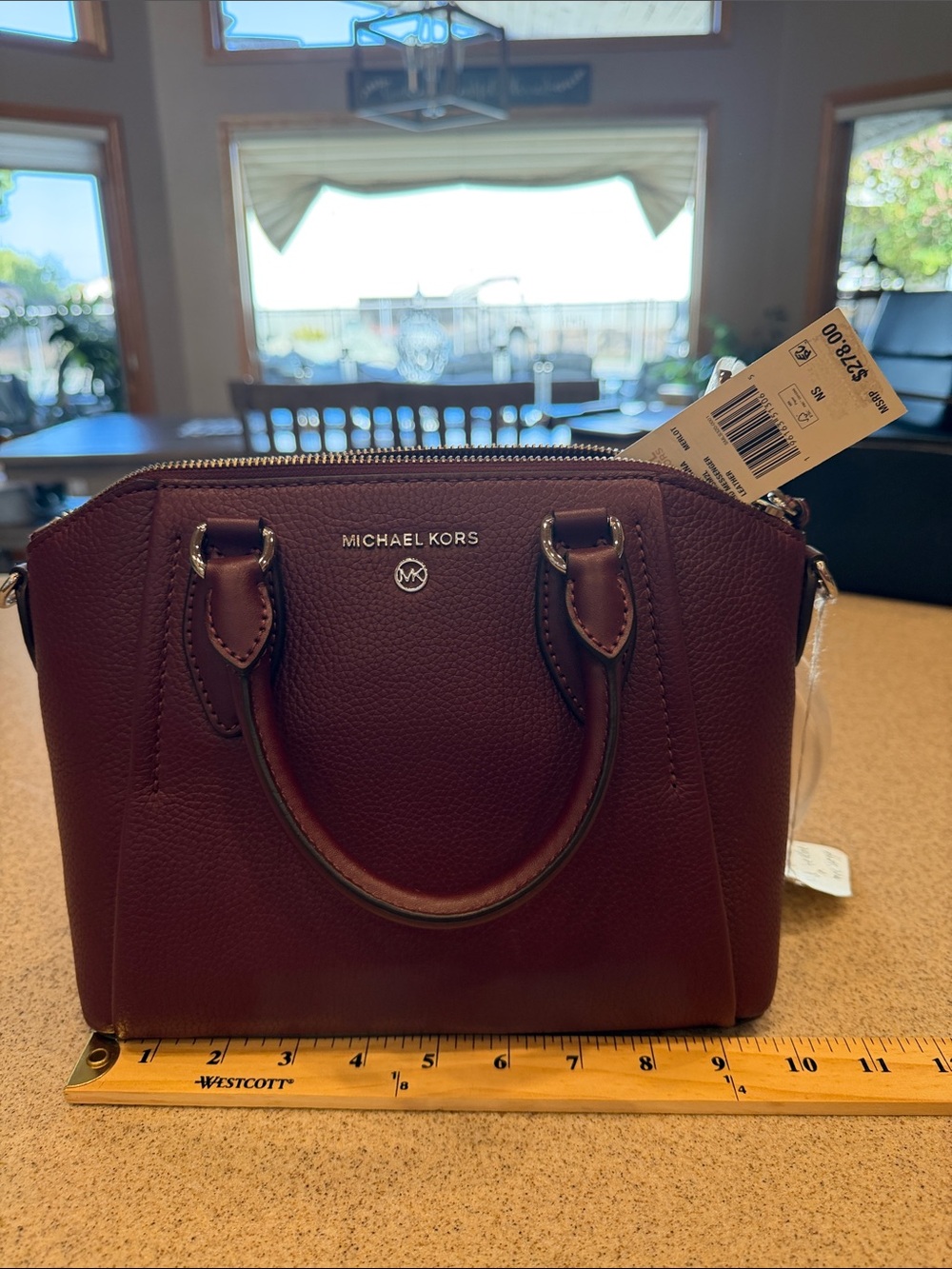 NWT Michael Kors Sienna Merlot Md messenger Leather Satchel Silver hard ware